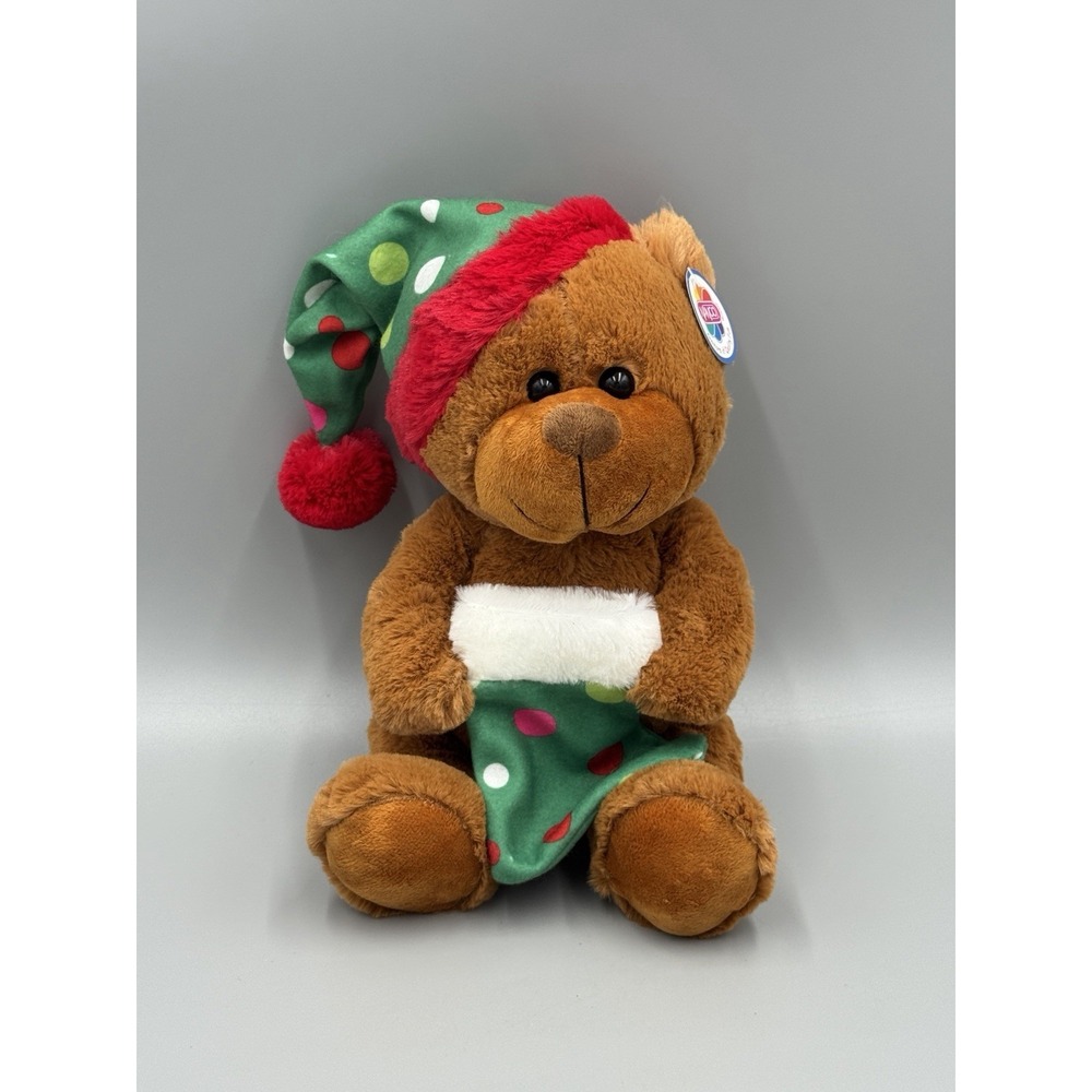 Nanco Brown Teddy Bear Holding Stocking Plush 10 Inch Christmas Stuffed Animal